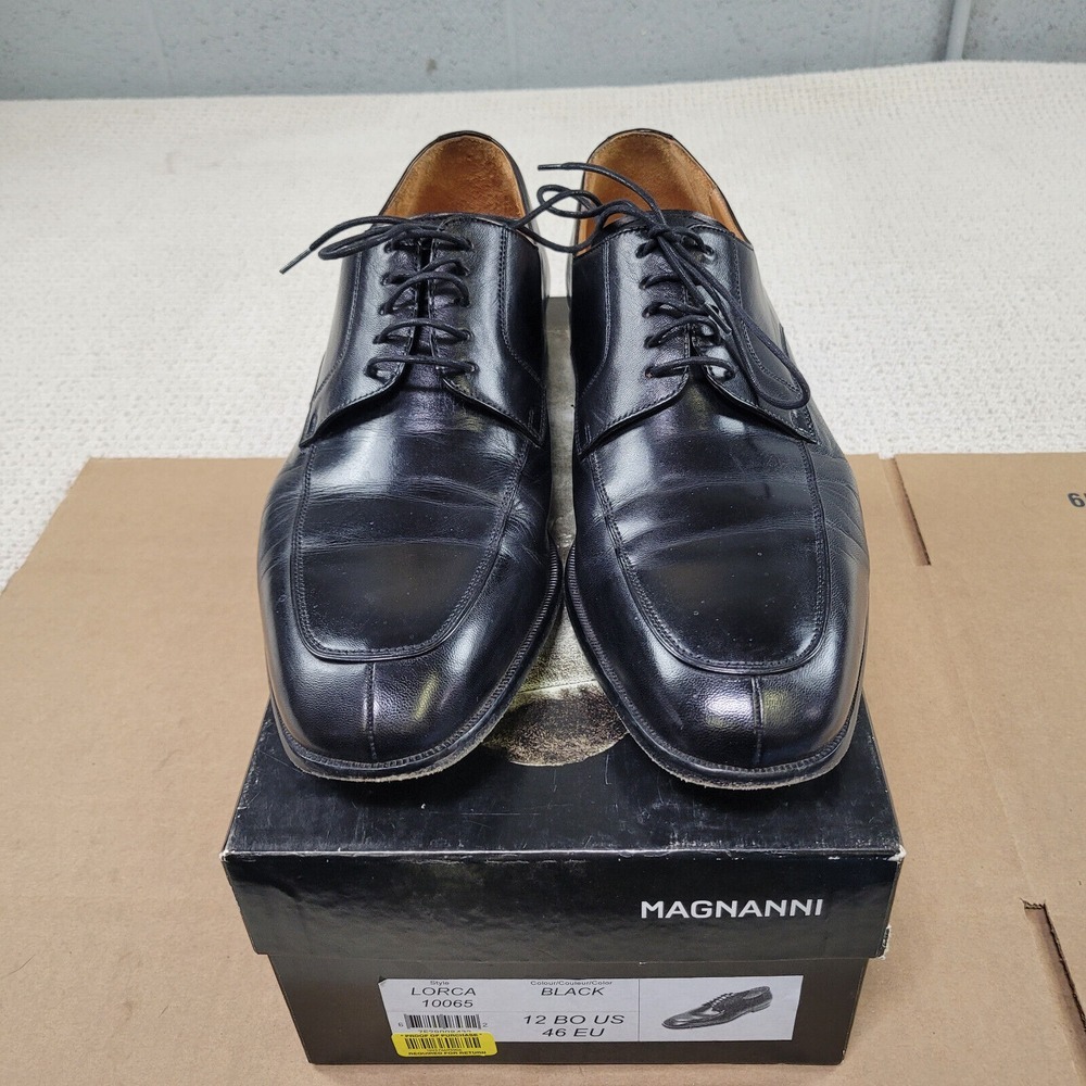 Magnanni Shoes Mens 12M Black Leather Lorca Lace Up Casual Dress Up Oxford‎